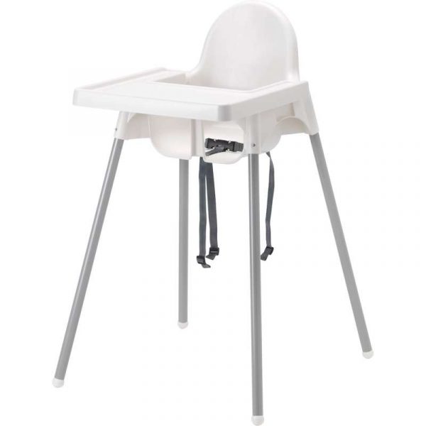 АНТИЛОП Высокий стульчик со столешн белый серебристый/серебристый - Артикул: 992.193.68