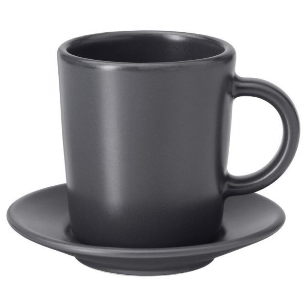 ДИНЕРА Чашка для кофе эспрессо с блюдцем, темно-серый 9 сл - Артикул: 404.296.41