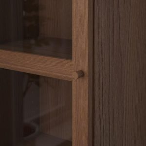 БИЛЛИ / ОКСБЕРГ Шкаф книжный со стеклянной дверью коричневый ясеневый шпон/стекло 40x237x30 см - Артикул: 592.874.39