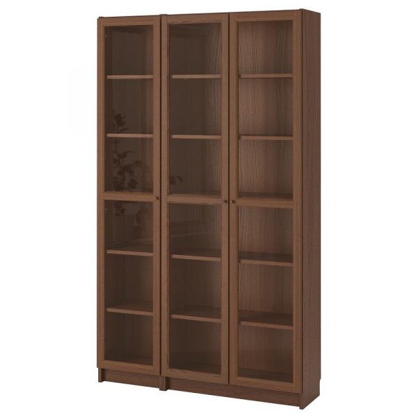 БИЛЛИ / ОКСБЕРГ Шкаф книжный со стеклянными дверьми коричневый ясеневый шпон 120x202x30 см - Артикул: 892.817.99