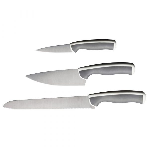 ЭНДЛИГ Набор ножей,3 штуки, светло-серый/белый | 604.400.39