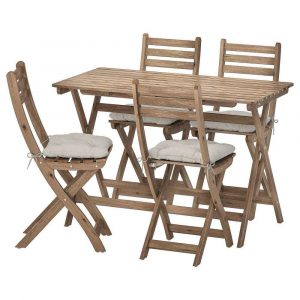 АСКХОЛЬМЕН Стол+4 складных стула, д/сада, серо-коричневая морилка, Куддарна серый - 192.861.92