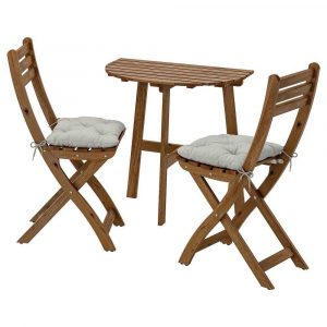АСКХОЛЬМЕН Стол+2 складных стула, д/сада, серо-коричневая морилка, Куддарна серый - 792.860.09