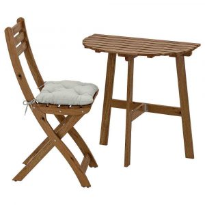 АСКХОЛЬМЕН Стол+1 складной стул, д/сада, серо-коричневая морилка, Куддарна серый - 992.861.74