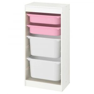 ТРУФАСТ Комбинация д/хранения+контейнеры, белый, розовый белый, 46x30x94 см - 393.383.74