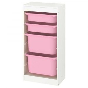 ТРУФАСТ Комбинация д/хранения+контейнеры, белый, розовый, 46x30x94 см - 493.383.78