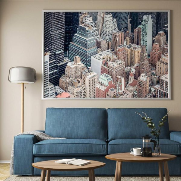 БЬЁРКСТА Картина с рамой, Нью-Йорк с высоты, цвет алюминия - 793.847.31