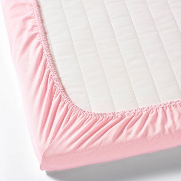 ЛЕН Простыня натяжн для кроватки, белый/розовый 60x120 см - 804.870.83