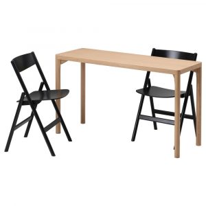 РОВАРОР Стол и 2 складных стула, дубовый шпон/черный 130x45 см - 094.005.55