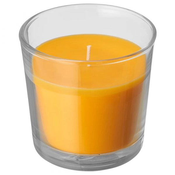 СИНЛИГ Ароматическая свеча в стакане, Манго/желтый 9 см - 104.938.79