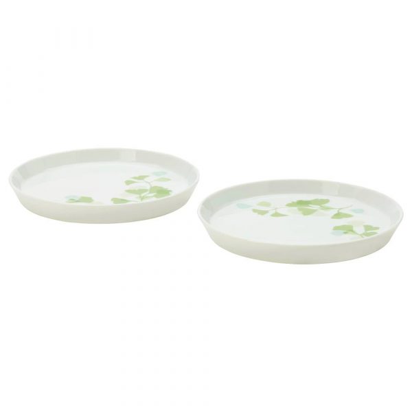 СТИЛЕНЛИГ Тарелка десертная, орнамент «листья» белый/зеленый 17 см - 104.509.93