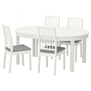 БЬЮРСТА / ЭКЕДАЛЕН Стол и 4 стула, белый/Рамна светло-серый 115 см - 792.968.38