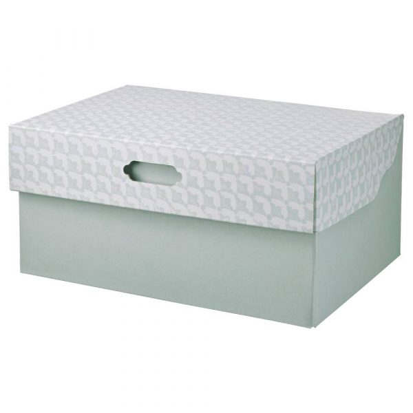 ХЮВЕНС Коробка с крышкой, серо-зеленый белый/бумага 33x23x15 см - 204.579.13