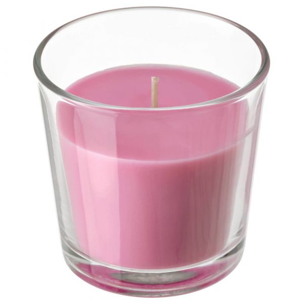 СИНЛИГ Ароматическая свеча в стакане, Вишневый/ярко-розовый 7.5 см - 204.825.59