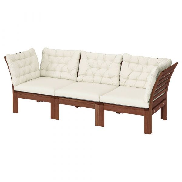 ЭПЛАРО 3-местный модульный диван, садовый, коричневая морилка/Куддарна бежевый 223x80x80 см - 393.037.51