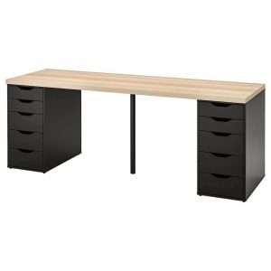 ЛАГКАПТЕН / АЛЕКС Письменный стол, беленый дуб/черно-коричневый 200x60 см - 594.176.57