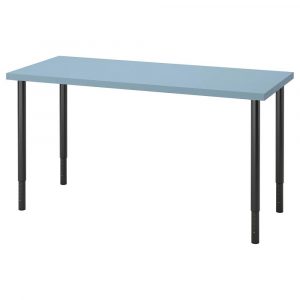 ЛАГКАПТЕН / ОЛОВ Письменный стол, голубой/черный 140x60 см - 194.173.29