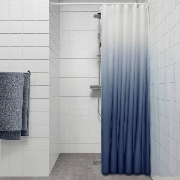 НЮККЕЛЬН Штора для ванной, белый/темно-синий 180x200 см - 804.938.66