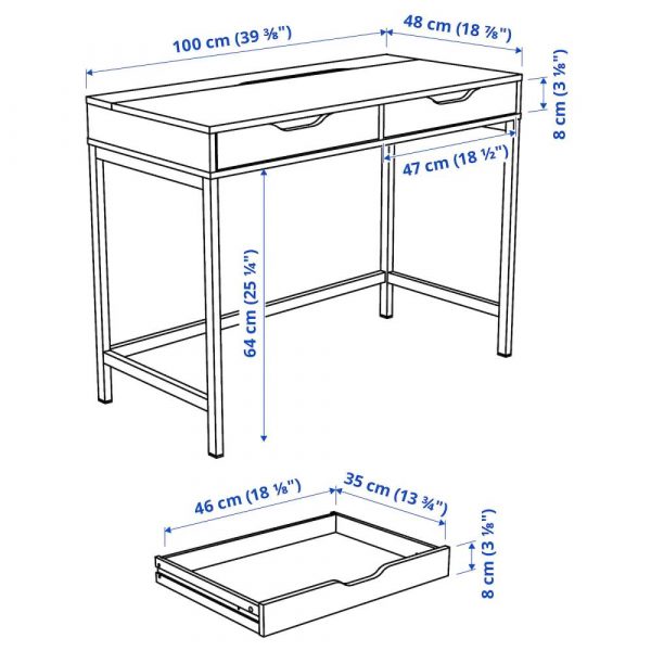 АЛЕКС Письменный стол, белая морилка/под дуб 100x48 см - 704.735.57