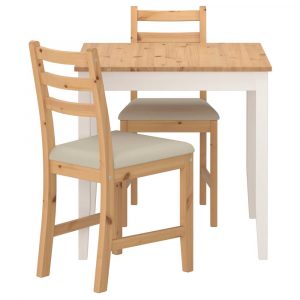ЛЕРХАМН Стол и 2 стула, светлая морилка антик белая морилка/Рамна бежевый 74x74 см - 193.062.89