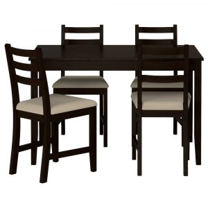 ЛЕРХАМН Стол и 4 стула, черно-коричневый/Рамна бежевый 118x74 см - 593.062.49