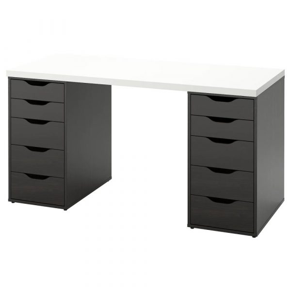 ЛАГКАПТЕН / АЛЕКС Письменный стол, белый/черно-коричневый 140x60 см - 394.319.99