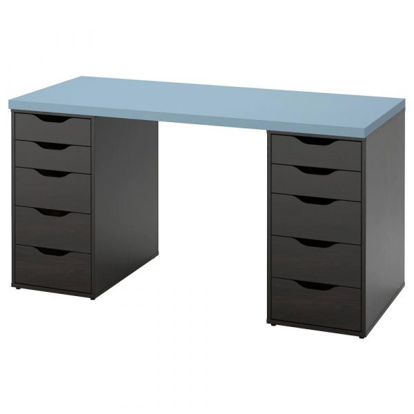 ЛАГКАПТЕН / АЛЕКС Письменный стол, голубой/черно-коричневый 140x60 см - 494.321.54