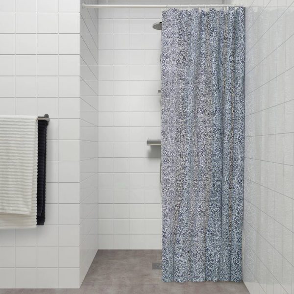 ЭНГСКЛОККА Штора для ванной, белый/синий 180x200 см - 204.967.59