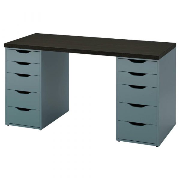 ЛАГКАПТЕН / АЛЕКС Письменный стол, черно-коричневый/серо-бирюзовый 140x60 см - 094.321.94