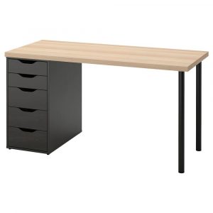 ЛАГКАПТЕН / АЛЕКС Письменный стол, под беленый дуб/черно-коричневый 140x60 см - 394.320.22