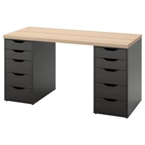 ЛАГКАПТЕН / АЛЕКС Письменный стол, под беленый дуб/черно-коричневый 140x60 см - 394.320.36