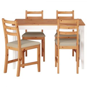 ЛЕРХАМН Стол и 4 стула, светлая морилка антик белая морилка/Рамна бежевый 118x74 см - 893.062.76