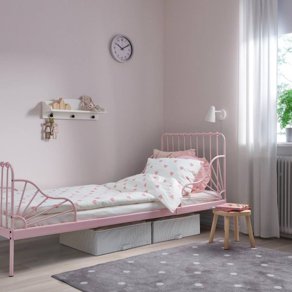 МИННЕН Раздвижная кровать с реечным дном, светло-розовый 80x200 см - 394.188.13