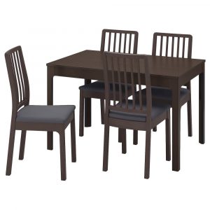 ЭКЕДАЛЕН / ЭКЕДАЛЕН Стол и 4 стула, темно-коричневый/Хакебу темно-серый 120/180 см - 094.294.17