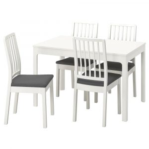 ЭКЕДАЛЕН Стол и 4 стула, белый/Хакебу темно-серый 120/180 см - 994.294.13
