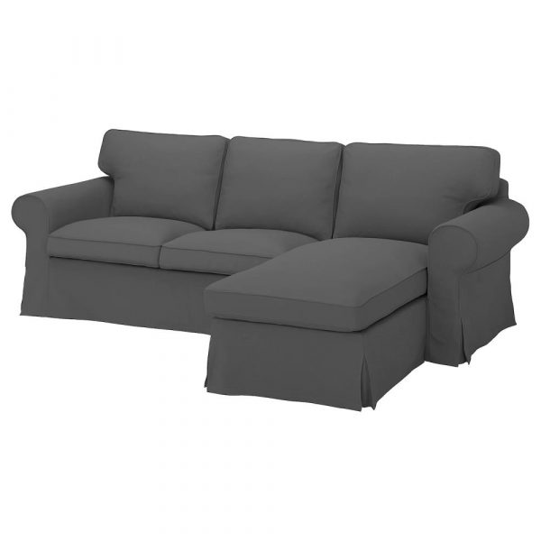ЭКТОРП Чехол на 3-местный диван, с козеткой/Халларп серый - 605.123.47