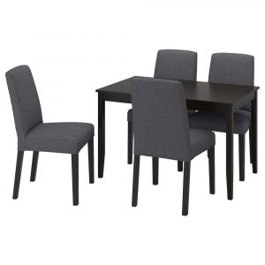 ЛЕРХАМН / БЕРГМУНД Стол и 4 стула, черно-коричневый/Гуннаред классический серый 118x74 см - 094.083.49
