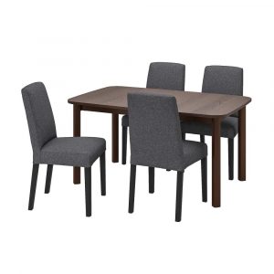 СТРАНДТОРП / БЕРГМУНД Стол и 4 стула, коричневый/Гуннаред классический серый 150/205/260 см - 094.410.56