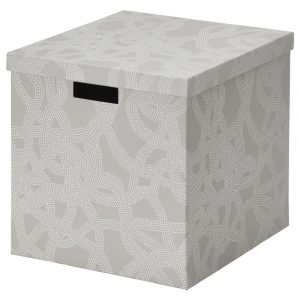 ТЬЕНА Коробка с крышкой, с рисунком/бежевый 32x35x32 см - 405.117.49