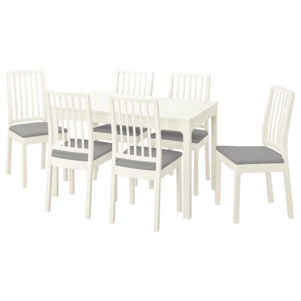 ЭКЕДАЛЕН / ЭКЕДАЛЕН Стол и 6 стульев, белый белый/Оррста светло-серый 120/180 см - 494.827.33