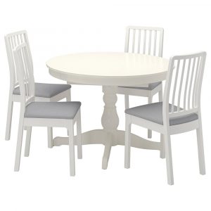 ИНГАТОРП / ЭКЕДАЛЕН Стол и 4 стула, белый белый/Оррста светло-серый 110/155 см - 294.827.05