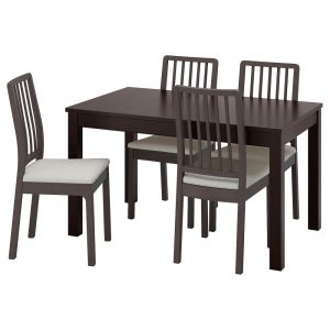 ЛАНЕБЕРГ / ЭКЕДАЛЕН Стол и 4 стула, коричнево-чёрный темно-коричневый/Оррста светло-серый 130/190x80 см - 194.829.56