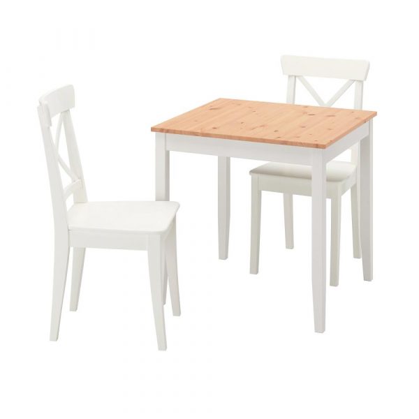 ЛЕРХАМН / ИНГОЛЬФ Стол и 2 стула, светлая морилка антик белая морилка/белый 74x74 см - 194.829.80