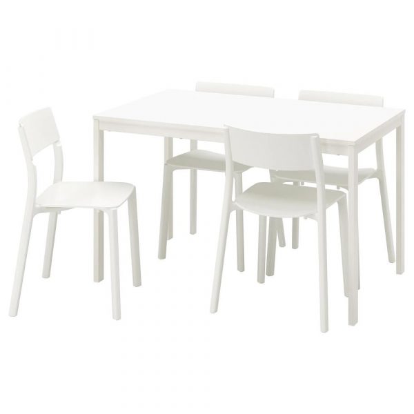 ВАНГСТА / ЯН-ИНГЕ Стол и 4 стула, белый/белый 120/180 см - 794.830.43
