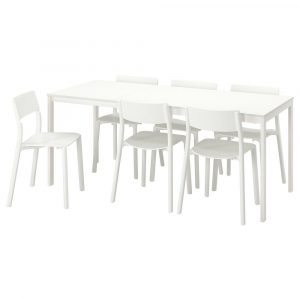 ВАНГСТА / ЯН-ИНГЕ Стол и 6 стульев, белый/белый 120/180 см - 694.830.34