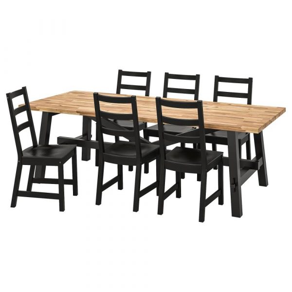 СКОГСТА / НОРДВИКЕН Стол и 6 стульев, акация/черный 235x100 см - 294.826.92