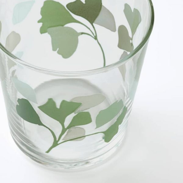 STILENLIG стакан, 30 сл, прозрачное стекло орнамент «листья»/зеленый - 504.746.47