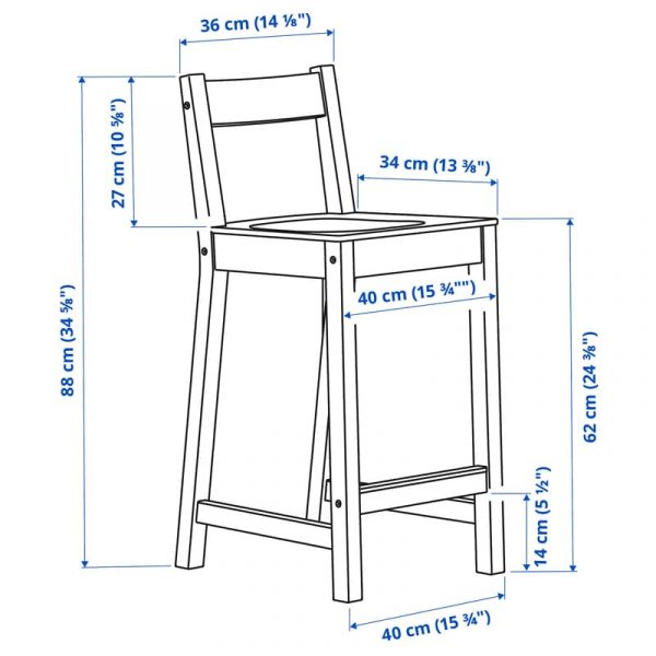 NORDVIKEN стул барный, 62 см, белый - 604.246.90