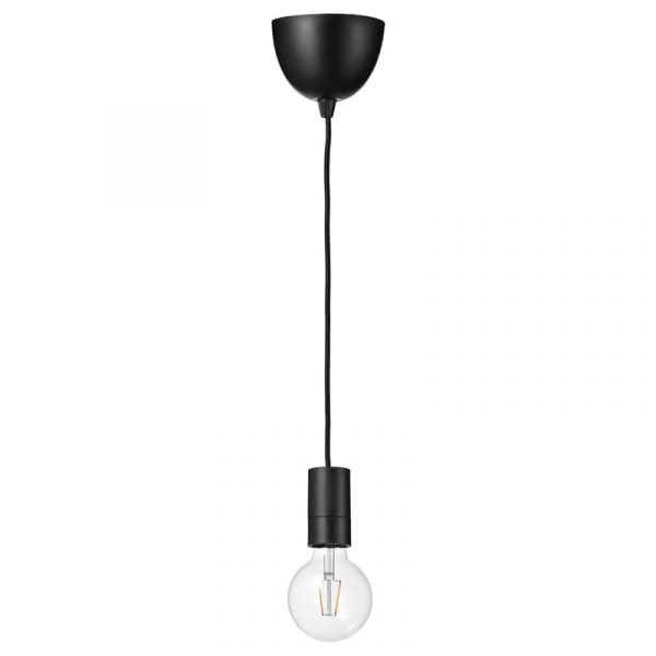 LUNNOM/SUNNEBY подвесной светильник с лампочкой, черный шарообразный/прозрачный - 794.911.99