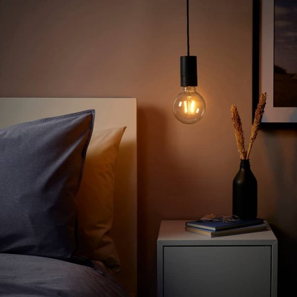 LUNNOM/SUNNEBY подвесной светильник с лампочкой, черный шарообразный/прозрачный - 794.911.99